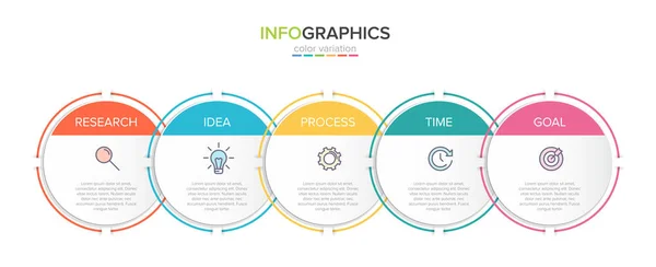 Инфографический дизайн с иконками и 5 вариантами или шагами. Тонкая линия вектора. Инфографика бизнес-концепция. Может использоваться для инфо-графики, диаграмм, презентаций, веб-сайтов, печатных материалов. — стоковый вектор