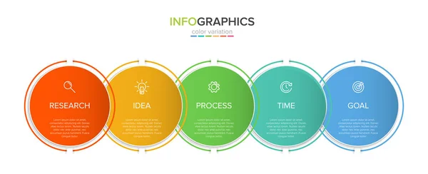 Projekt infograficzny z ikonami i 5 opcjami lub krokami. Cienki wektor. Koncepcja biznesowa infografiki. Może być stosowany do grafiki info, wykresy przepływu, prezentacje, strony internetowe, banery, materiały drukowane. — Wektor stockowy