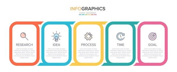 Infografik-Design mit Symbolen und 5 Optionen oder Schritten. Dünnlinienvektor. Infografik Geschäftskonzept. Kann für Informationsgrafiken, Flussdiagramme, Präsentationen, Websites, Banner, Druckmaterialien verwendet werden. — Stockvektor