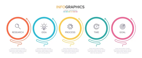 Infografik-Design mit Symbolen und 5 Optionen oder Schritten. Dünnlinienvektor. Infografik Geschäftskonzept. Kann für Informationsgrafiken, Flussdiagramme, Präsentationen, Websites, Banner, Druckmaterialien verwendet werden. — Stockvektor