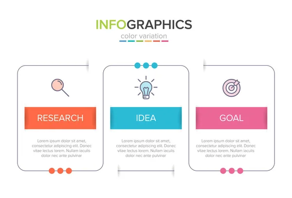 Conceito de modelo de negócio de seta com 3 etapas sucessivas. Três elementos gráficos coloridos. Design de linha do tempo para brochura, apresentação. Layout de design infográfico . — Vetor de Stock