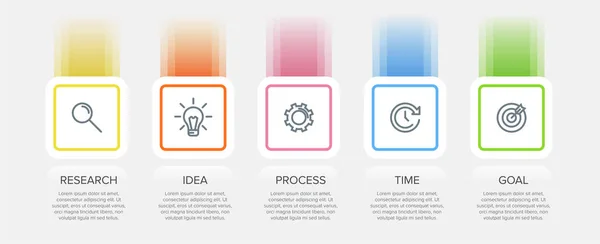 Diseño infográfico con iconos y 5 opciones o pasos. Vector de línea delgada. Concepto de negocio de infografía. Puede ser utilizado para gráficos de información, diagramas de flujo, presentaciones, sitios web, banners, materiales impresos. — Archivo Imágenes Vectoriales