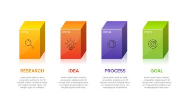 Simgeli ve 4 basamaklı bilgi tasarımı. İnce çizgi vektörü. Bilgi işlem iş konsepti. Bilgi grafikleri, akış grafikleri, sunumlar, web siteleri, afişler, yazılı materyaller için kullanılabilir.