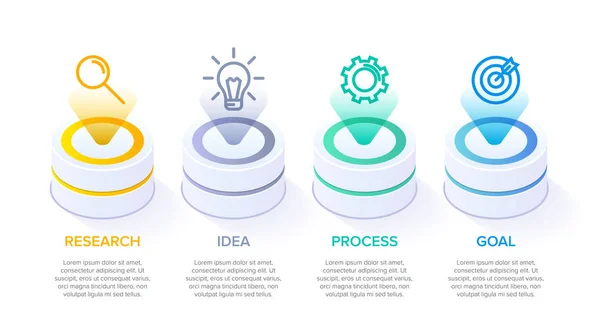 Diseño infográfico con iconos y 4 opciones o pasos. Vector de línea delgada. Concepto de negocio de infografía. Puede ser utilizado para gráficos de información, diagramas de flujo, presentaciones, sitios web, banners, materiales impresos. — Archivo Imágenes Vectoriales