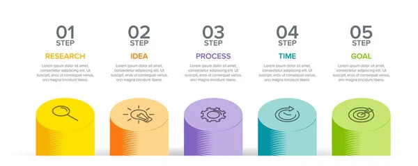 Diseño infográfico con iconos y 5 opciones o pasos. Vector de línea delgada. Concepto de negocio de infografía. Puede ser utilizado para gráficos de información, diagramas de flujo, presentaciones, sitios web, banners, materiales impresos. — Archivo Imágenes Vectoriales