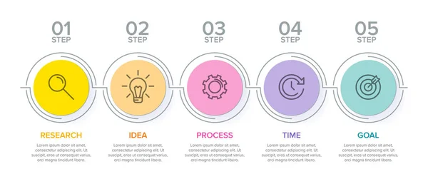 Infografický design s ikonami a 5 možnostmi nebo kroky. Tenký vektor. Infographics business concept. Lze použít pro informační grafiku, vývojové diagramy, prezentace, webové stránky, bannery, tištěné materiály. — Stockový vektor