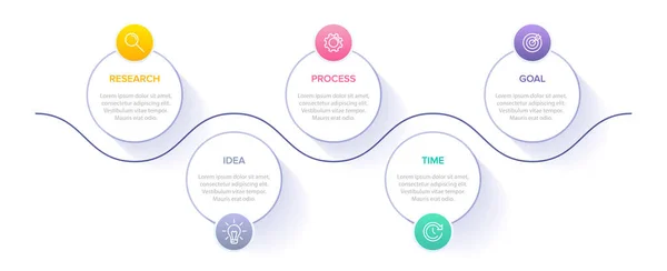 Design infografico con icone e 5 opzioni o passaggi. Vettore a linea sottile. Infografica concetto di business. Può essere utilizzato per info grafiche, diagrammi di flusso, presentazioni, siti web, banner, materiali stampati. — Vettoriale Stock