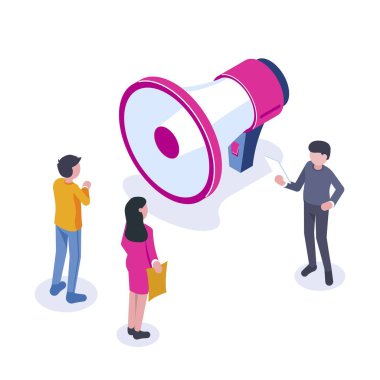 Şirket yeni bir çalışan arıyor. Gerekli uzmanların listesinin duyurulması. Yeni çalışanların işe alınması. İnsanlar büyük bir hoparlörün yanında duruyorlar..