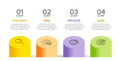 Simgeli ve 4 basamaklı bilgi tasarımı. İnce çizgi vektörü. Bilgi işlem iş konsepti. Bilgi grafikleri, akış grafikleri, sunumlar, web siteleri, afişler, yazılı materyaller için kullanılabilir.