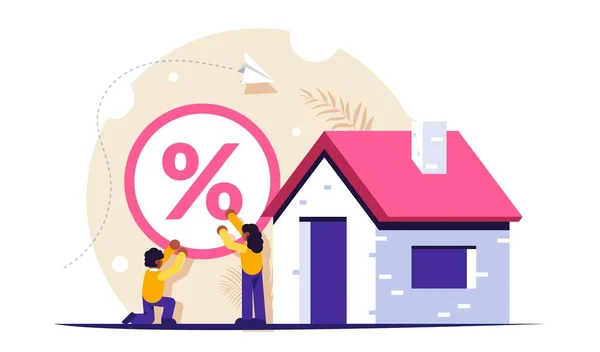 Mortgage problem concept. Large percentage creates difficulties. Recovery of banking for posts. Risk of being left without a house or apartment. Vector isolated illustration — 스톡 벡터