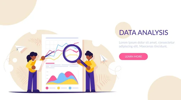 Les employés travaillent avec des documents papier. Le concept d'analyse des données. Consultants. Améliorer l'efficacité. Illustration plate moderne pour fond . — Image vectorielle