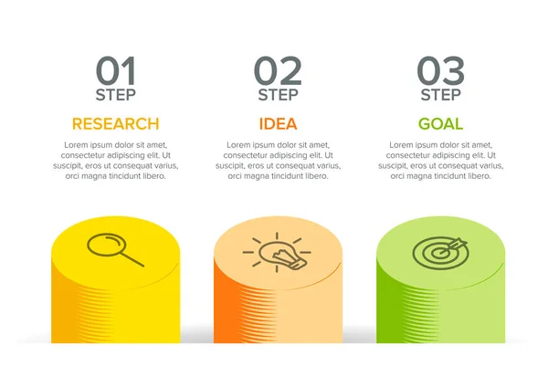 3d izometrikus koncepció a nyíl üzleti modell 3 egymást követő lépésben. Három színes grafikai elem. A brosúra, a prezentáció időrendje. Infografikai tervezési elrendezés. — Stock Vector