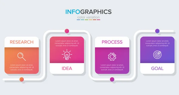 Diseño infográfico con iconos y 4 opciones o pasos. Vector de línea delgada. Concepto de negocio de infografía. Puede ser utilizado para gráficos de información, diagramas de flujo, presentaciones, sitios web, banners, materiales impresos. — Vector de stock