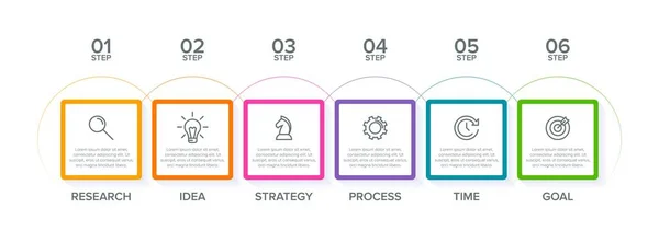 Concept de modèle économique de flèche avec 6 étapes isométriques successives. Six éléments graphiques colorés. Conception du calendrier pour la brochure, la présentation. Mise en page infographique — Image vectorielle