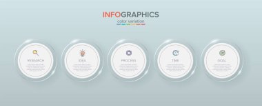 Simgeli ve 5 basamaklı bilgi tasarımı. İnce çizgi vektörü. Bilgi işlem iş konsepti. Bilgi grafikleri, akış grafikleri, sunumlar, web siteleri, afişler, yazılı materyaller için kullanılabilir.