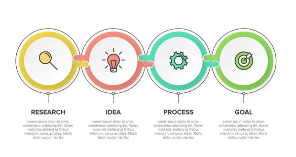 Infografisch ontwerp met pictogrammen en 4 opties of stappen. Dunne lijn vector. Infographics business concept. Kan gebruikt worden voor infographics, flowgrafieken, presentaties, websites, banners, drukwerk. — Stockvector