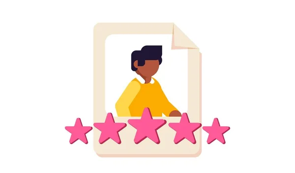 Revisión de Clientes, Comentarios de Clientes, Concepto de Commens de Usuario. Retrato de personas y estrellas de evaluación a continuación. Moderna ilustración vectorial plana . — Vector de stock