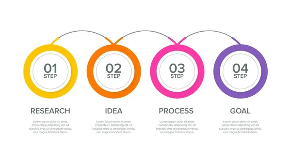 Infografikai kialakítás ikonokkal és 4 opcióval vagy lépéssel. Vékony vonalvektor. Infografika üzleti koncepció. Használható infó grafikákhoz, folyamatábrákhoz, prezentációkhoz, weboldalakhoz, bannerekhez, nyomtatott anyagokhoz. — Stock Vector