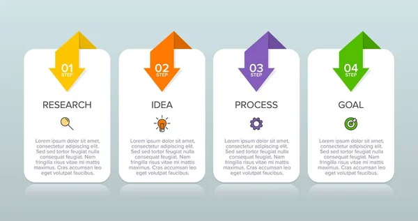 Diseño infográfico con iconos y 4 opciones o pasos. Vector de línea delgada. Concepto de negocio de infografía. Puede ser utilizado para gráficos de información, diagramas de flujo, presentaciones, sitios web, banners, materiales impresos. — Archivo Imágenes Vectoriales