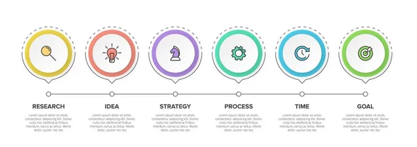 Concepto de modelo de negocio de flechas con 6 pasos isométricos sucesivos. Seis coloridos elementos gráficos. Diseño de cronología para folleto, presentación. Diseño infográfico — Vector de stock