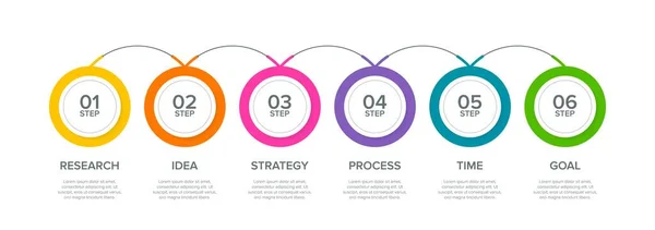 Concepto de modelo de negocio de flechas con 6 pasos isométricos sucesivos. Seis coloridos elementos gráficos. Diseño de cronología para folleto, presentación. Diseño infográfico — Archivo Imágenes Vectoriales