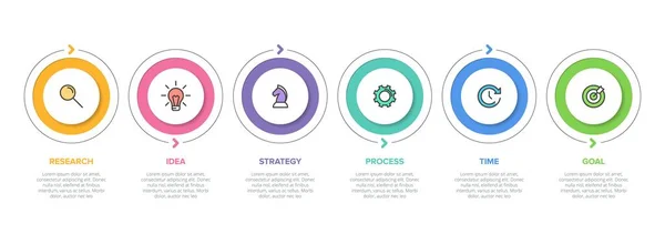 Begreppet pil affärsmodell med 6 på varandra följande isometriska steg. Sex färgstarka grafiska element. Tidslinje design för broschyr, presentation. Infografisk utformning — Stock vektor