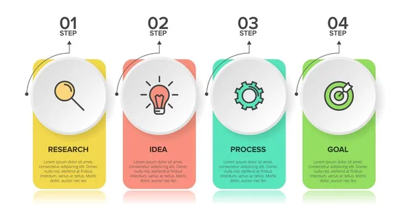 Infografisch ontwerp met pictogrammen en 4 opties of stappen. Dunne lijn vector. Infographics business concept. Kan gebruikt worden voor infographics, flowgrafieken, presentaties, websites, banners, drukwerk. — Stockvector