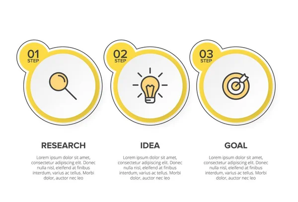 Concepto de modelo de negocio de flechas con 3 pasos sucesivos. Tres coloridos elementos gráficos. Diseño de cronología para folleto, presentación. Diseño infográfico. — Archivo Imágenes Vectoriales