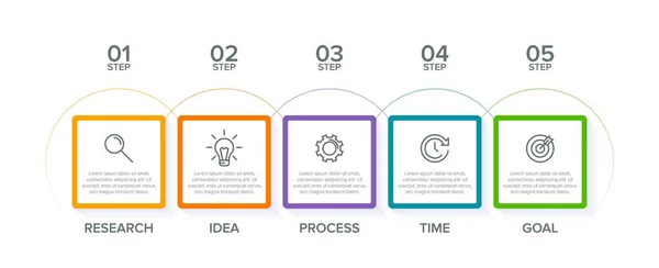 Infografisch ontwerp met iconen en 5 opties of stappen. Dunne lijn vector. Infographics business concept. Kan gebruikt worden voor infographics, flowgrafieken, presentaties, websites, banners, drukwerk. — Stockvector