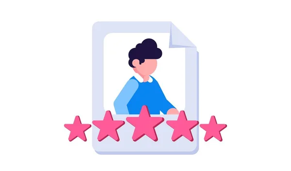 Clients Review, Customer Feedback, User Commens concept. Portrait of people and evaluation stars below. Modern Flat vector illustration. — Stock Vector