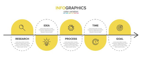 Инфографический дизайн с иконками и 5 вариантами или шагами. Тонкая линия вектора. Инфографика бизнес-концепция. Может использоваться для инфо-графики, диаграмм, презентаций, веб-сайтов, печатных материалов.