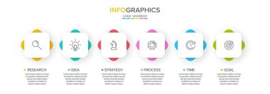 Ardışık 6 izometrik basamaklı ok iş modeli kavramı. Altı renkli grafik elementi. Broşür ve sunum için zaman çizelgesi tasarımı. Infographic tasarım düzeni