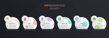 Ardışık 6 izometrik basamaklı ok iş modeli kavramı. Altı renkli grafik elementi. Broşür ve sunum için zaman çizelgesi tasarımı. Infographic tasarım düzeni