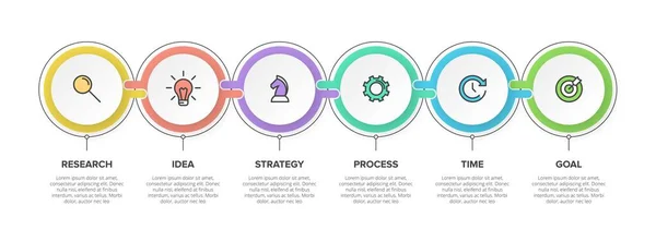 Concept de modèle économique de flèche avec 6 étapes isométriques successives. Six éléments graphiques colorés. Conception du calendrier pour la brochure, la présentation. Mise en page infographique — Image vectorielle