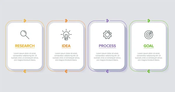 Diseño infográfico con iconos y 4 opciones o pasos. Vector de línea delgada. Concepto de negocio de infografía. Puede ser utilizado para gráficos de información, diagramas de flujo, presentaciones, sitios web, banners, materiales impresos. — Archivo Imágenes Vectoriales