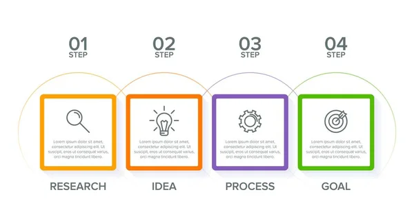 Diseño infográfico con iconos y 4 opciones o pasos. Vector de línea delgada. Concepto de negocio de infografía. Puede ser utilizado para gráficos de información, diagramas de flujo, presentaciones, sitios web, banners, materiales impresos. — Archivo Imágenes Vectoriales