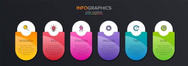 Ardışık 6 izometrik basamaklı ok iş modeli kavramı. Altı renkli grafik elementi. Broşür ve sunum için zaman çizelgesi tasarımı. Infographic tasarım düzeni