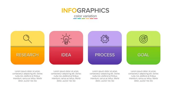 Infografik-Design mit Symbolen und 4 Optionen oder Schritten. Dünnlinienvektor. Infografik Geschäftskonzept. Kann für Informationsgrafiken, Flussdiagramme, Präsentationen, Websites, Banner, Druckmaterialien verwendet werden. — Stockvektor