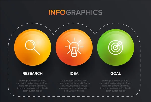 Konzept des Pfeil-Geschäftsmodells mit 3 aufeinander folgenden Schritten. Drei farbenfrohe grafische Elemente. Timeline-Design für Broschüre, Präsentation. Gestaltung der Infografik. — Stockvektor