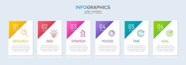 Ardışık 6 izometrik basamaklı ok iş modeli kavramı. Altı renkli grafik elementi. Broşür ve sunum için zaman çizelgesi tasarımı. Infographic tasarım düzeni