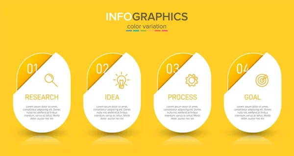 Infografik-Design mit Symbolen und 4 Optionen oder Schritten. Dünnlinienvektor. Infografik Geschäftskonzept. Kann für Informationsgrafiken, Flussdiagramme, Präsentationen, Websites, Banner, Druckmaterialien verwendet werden. — Stockvektor