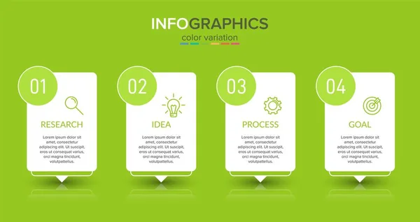 Infografik-Design mit Symbolen und 4 Optionen oder Schritten. Dünnlinienvektor. Infografik Geschäftskonzept. Kann für Informationsgrafiken, Flussdiagramme, Präsentationen, Websites, Banner, Druckmaterialien verwendet werden. — Stockvektor