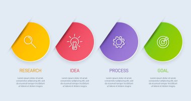 Simgeli ve 4 basamaklı bilgi tasarımı. İnce çizgi vektörü. Bilgi işlem iş konsepti. Bilgi grafikleri, akış grafikleri, sunumlar, web siteleri, afişler, yazılı materyaller için kullanılabilir.