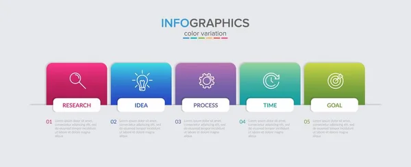 Design infográfico com ícones e 5 opções ou passos. Vetor de linha fina. Conceito de negócio de infográficos. Pode ser usado para gráficos de informações, fluxogramas, apresentações, sites, banners, materiais impressos. — Vetor de Stock