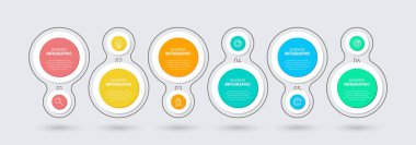 Ardışık 6 izometrik basamaklı ok iş modeli kavramı. Altı renkli grafik elementi. Broşür ve sunum için zaman çizelgesi tasarımı. Infographic tasarım düzeni