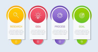 Simgeli ve 4 basamaklı bilgi tasarımı. İnce çizgi vektörü. Bilgi işlem iş konsepti. Bilgi grafikleri, akış grafikleri, sunumlar, web siteleri, afişler, yazılı materyaller için kullanılabilir.