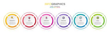 Ardışık 6 izometrik basamaklı ok iş modeli kavramı. Altı renkli grafik elementi. Broşür ve sunum için zaman çizelgesi tasarımı. Infographic tasarım düzeni