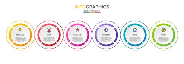 Conceito de modelo de negócio de seta com 6 etapas isométricas sucessivas. Seis elementos gráficos coloridos. Design de linha do tempo para brochura, apresentação. Layout de design infográfico — Vetor de Stock