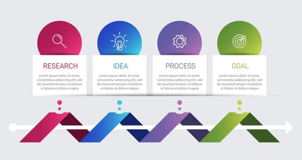 Diseño infográfico con iconos y 4 opciones o pasos. Vector de línea delgada. Concepto de negocio de infografía. Puede ser utilizado para gráficos de información, diagramas de flujo, presentaciones, sitios web, banners, materiales impresos. — Archivo Imágenes Vectoriales