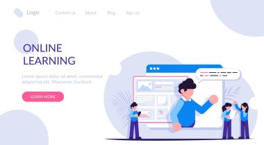 Giyin ya da video dersi al. Uzaklık eğitim yöntemi. Tarayıcı sekmesini aç. Modern düz vektör illüstrasyonu.